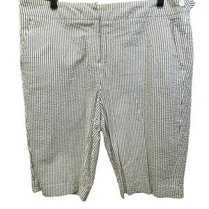 Larry Levine Blue/Gray & White Stripe Sear Sucker Women’s Bermuda Shorts Size 16
